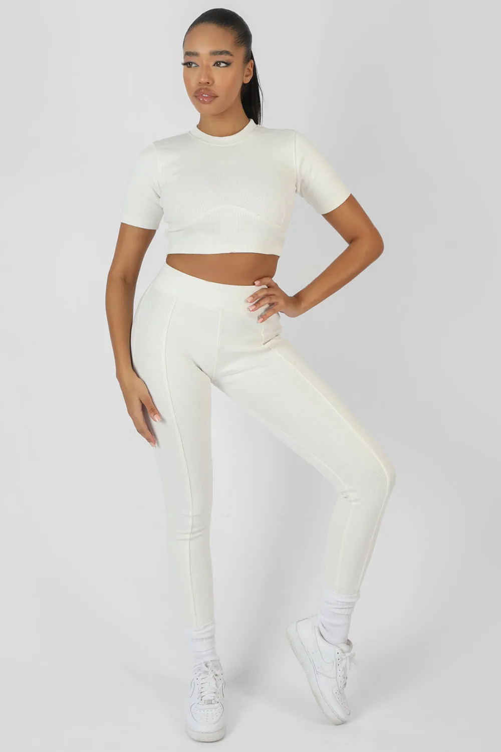 Athleisure Underbust Ribbed Fitted Cropped T-Shirt White