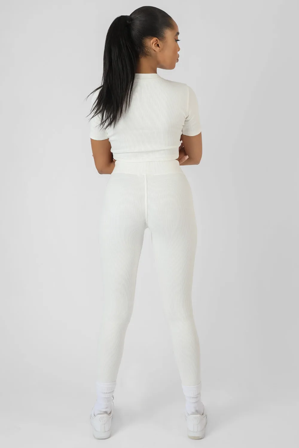 Athleisure Underbust Ribbed Fitted Cropped T-Shirt White