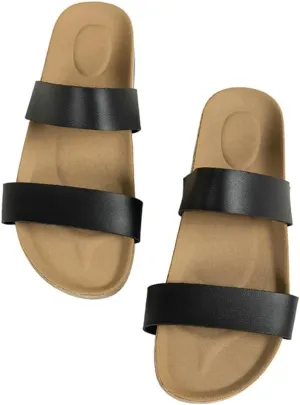Caistre Slide Sandals for Women Summer Arch Support Summer Beach Flat Sandal Two Strap Vegan Leather Walking Slides 2025