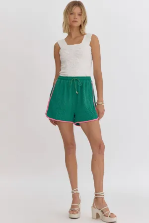 Entro Textured Green With Pink Trim High Waisted Shorts