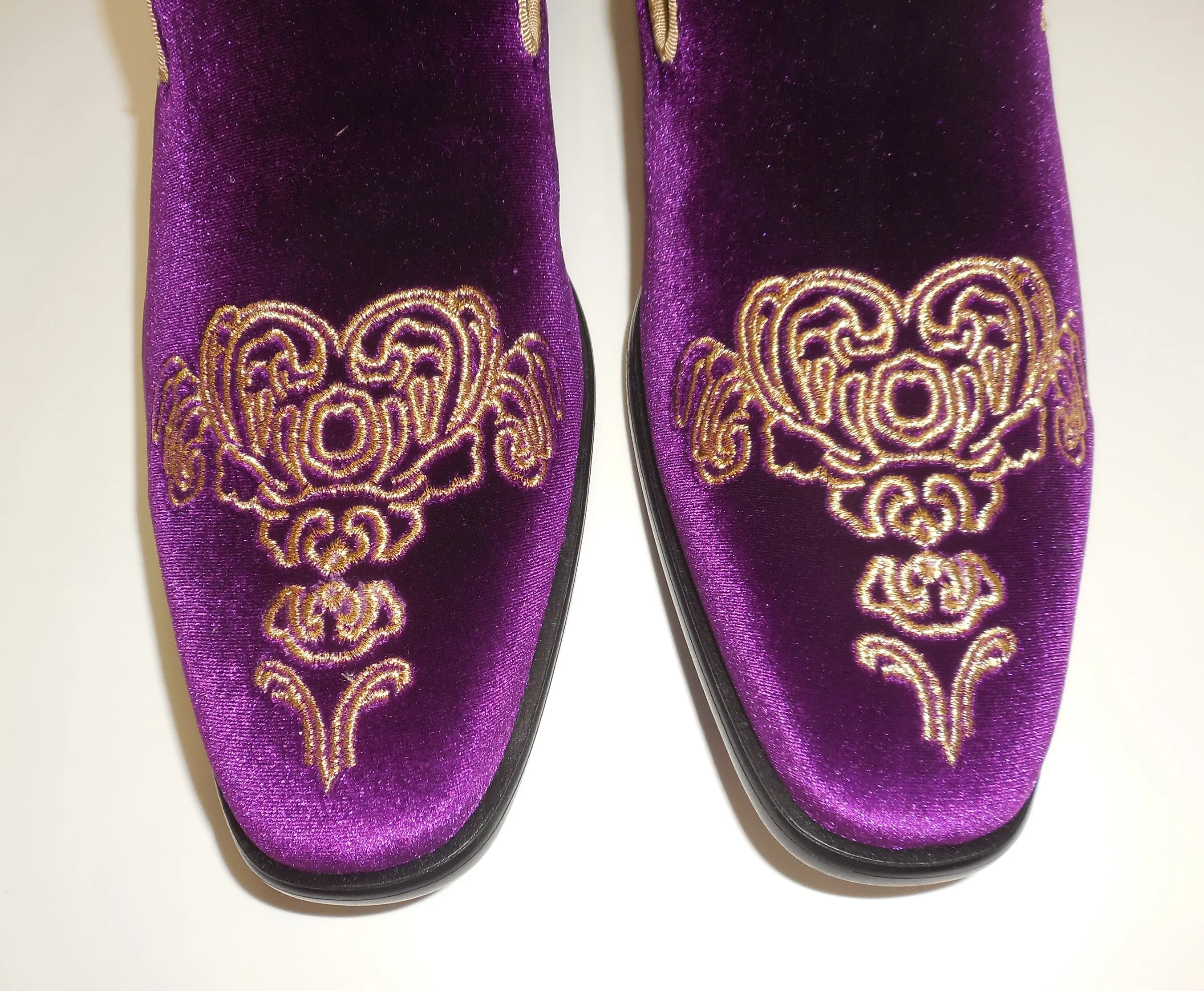 Mens Purple Emperor Gold Embroidered Dress Slip On Shoes After Midnight 6823