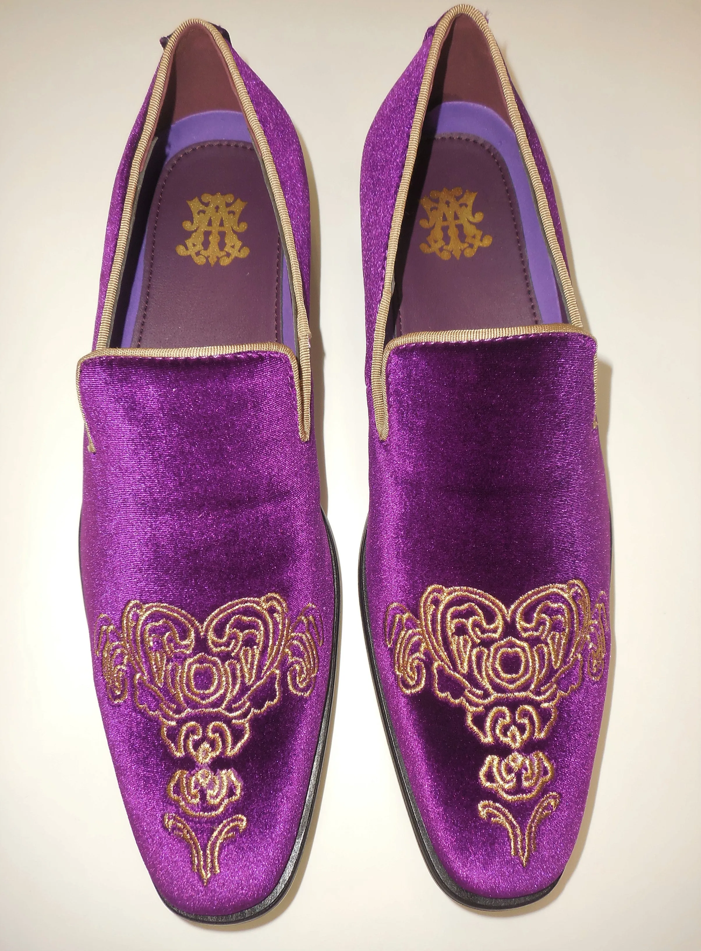 Mens Purple Emperor Gold Embroidered Dress Slip On Shoes After Midnight 6823