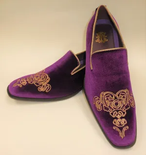 Mens Purple Emperor Gold Embroidered Dress Slip On Shoes After Midnight 6823