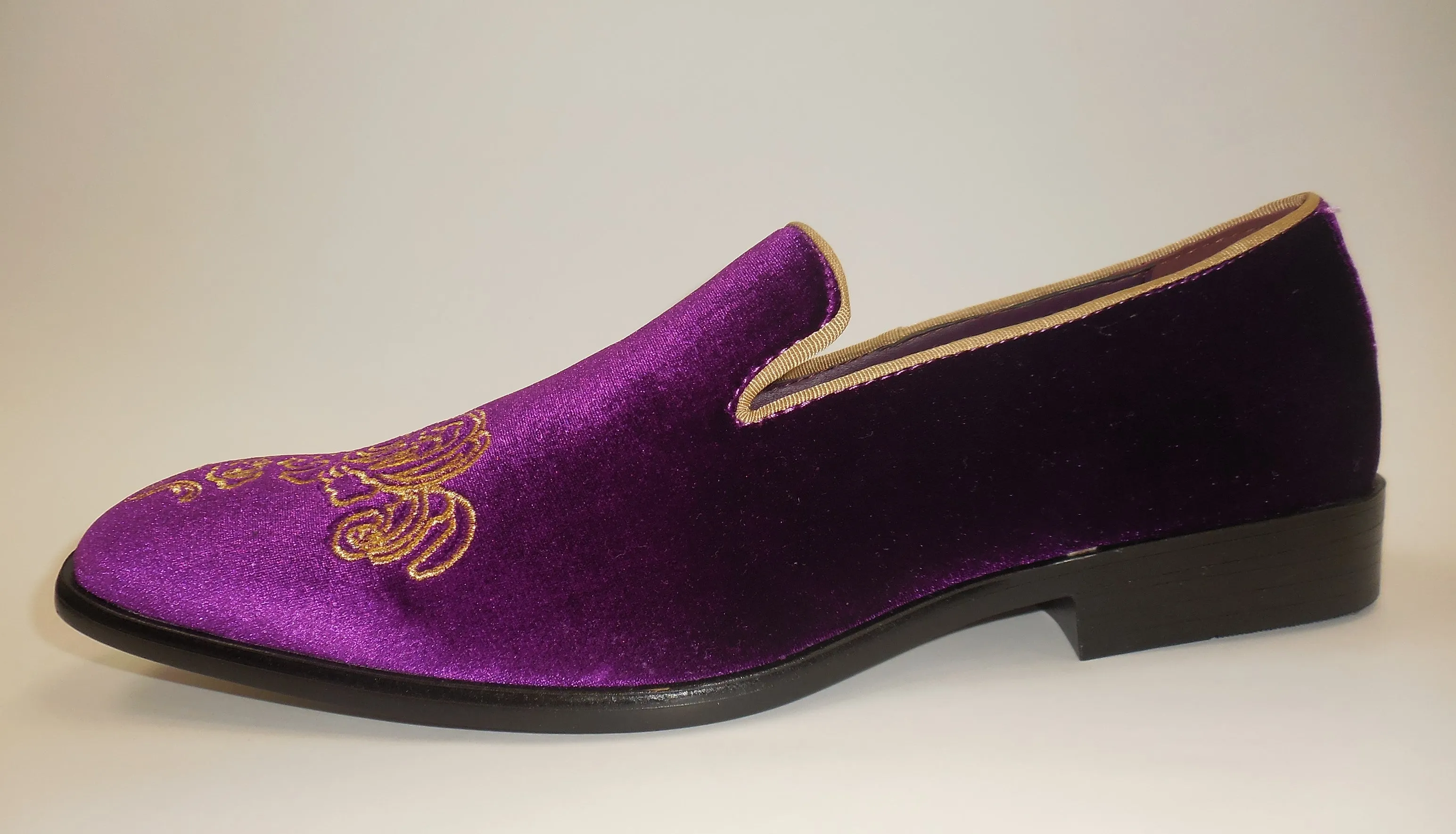 Mens Purple Emperor Gold Embroidered Dress Slip On Shoes After Midnight 6823