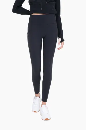 Mono B Bronze Newport No Front Seam Lycra Blend Swoop Leggings In Black
