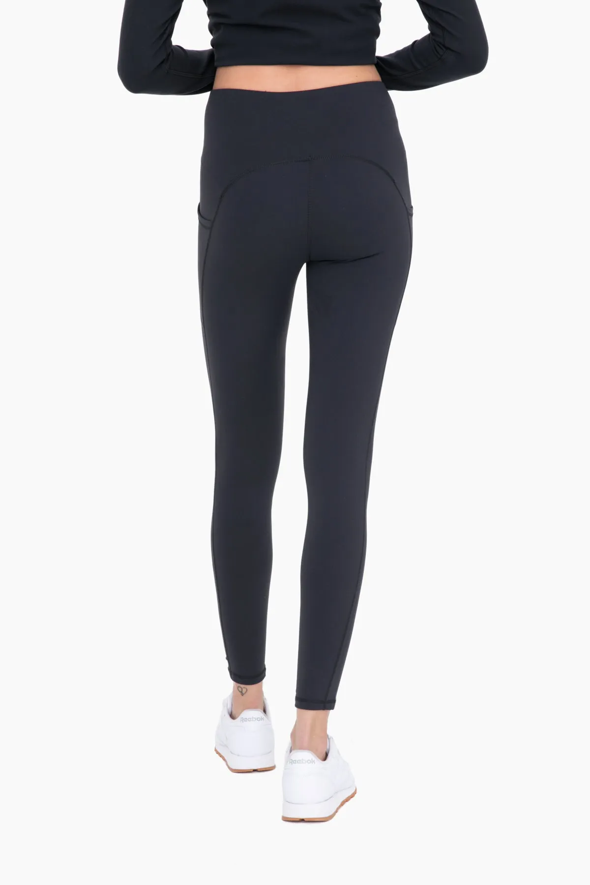 Mono B Bronze Newport No Front Seam Lycra Blend Swoop Leggings In Black