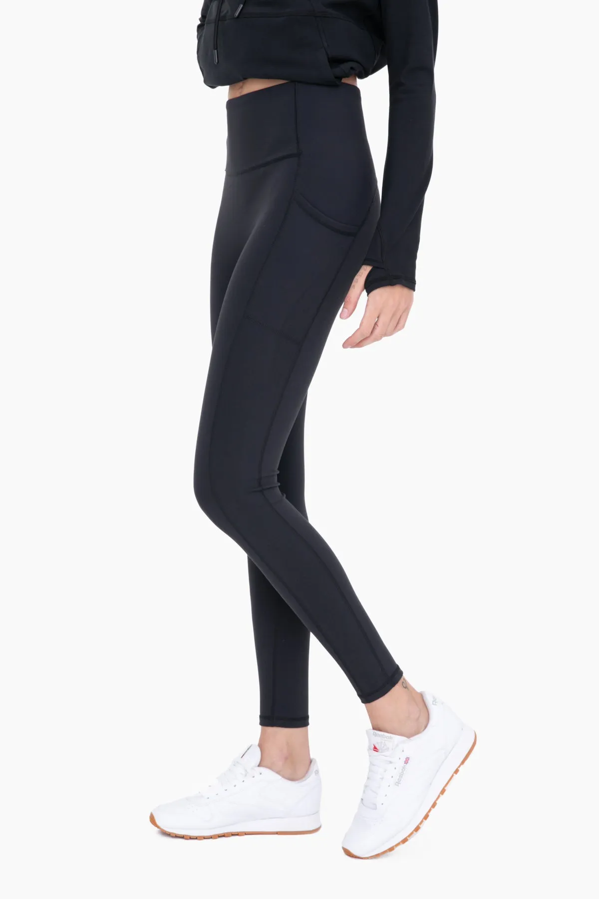 Mono B Bronze Newport No Front Seam Lycra Blend Swoop Leggings In Black