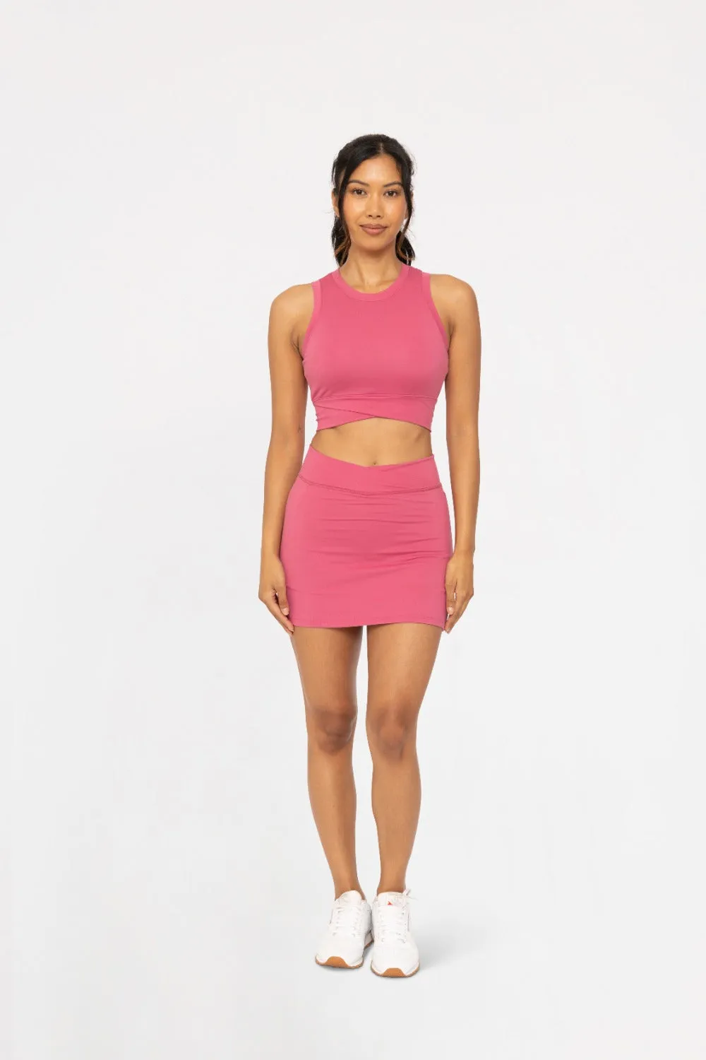 Mono B Venice Crossover Waist Active Skort In Soft Magenta