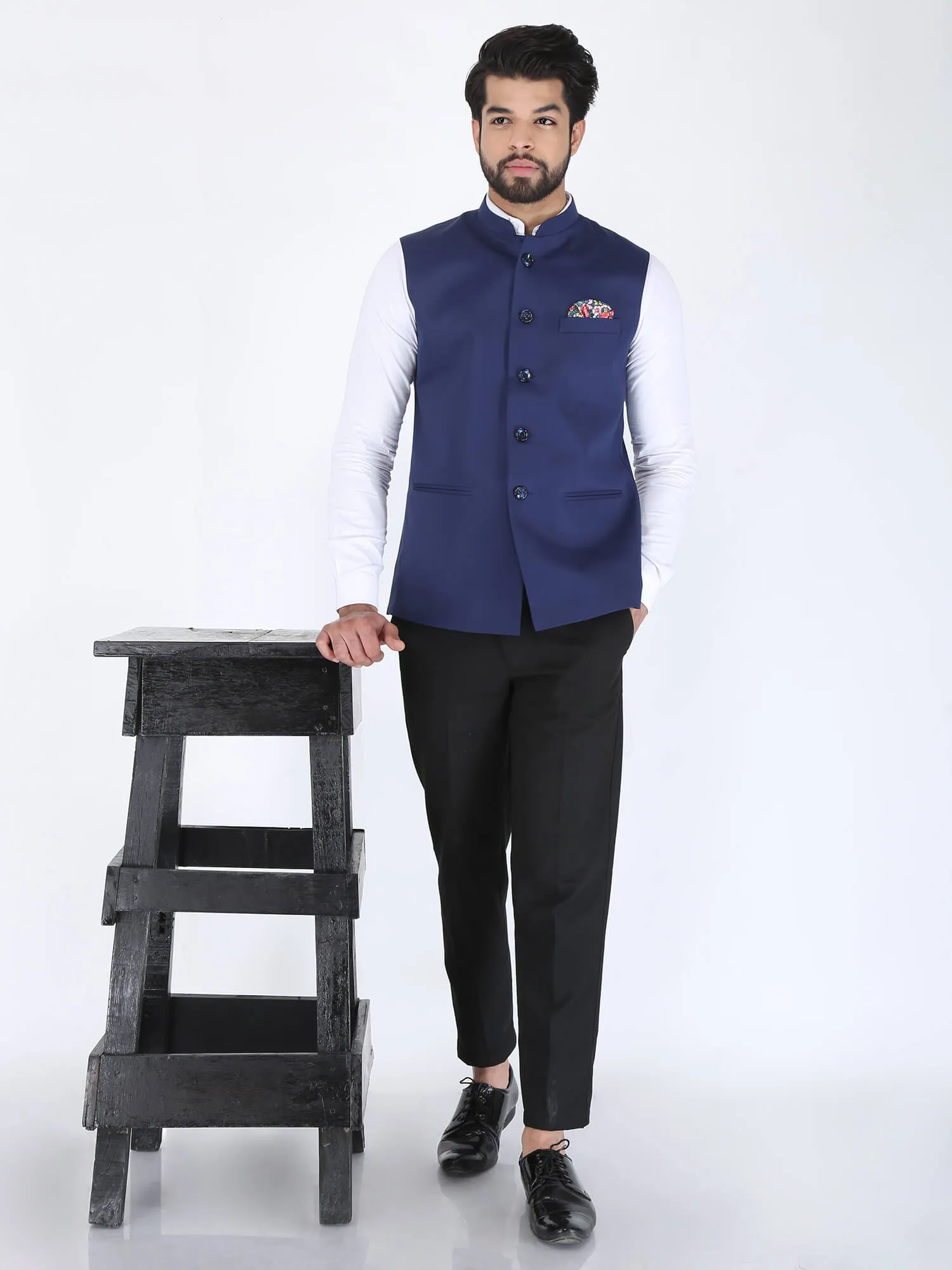 Navy Solid Formal Nehru Jacket