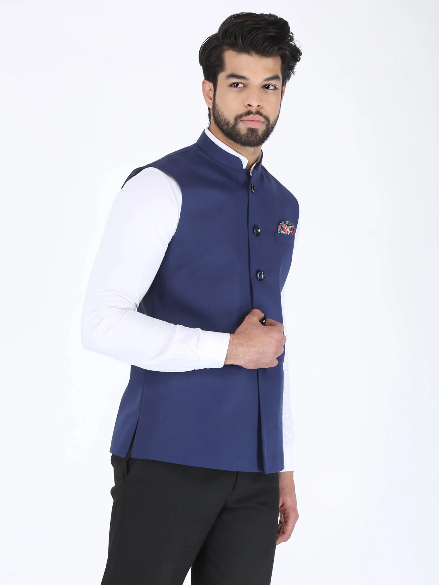 Navy Solid Formal Nehru Jacket