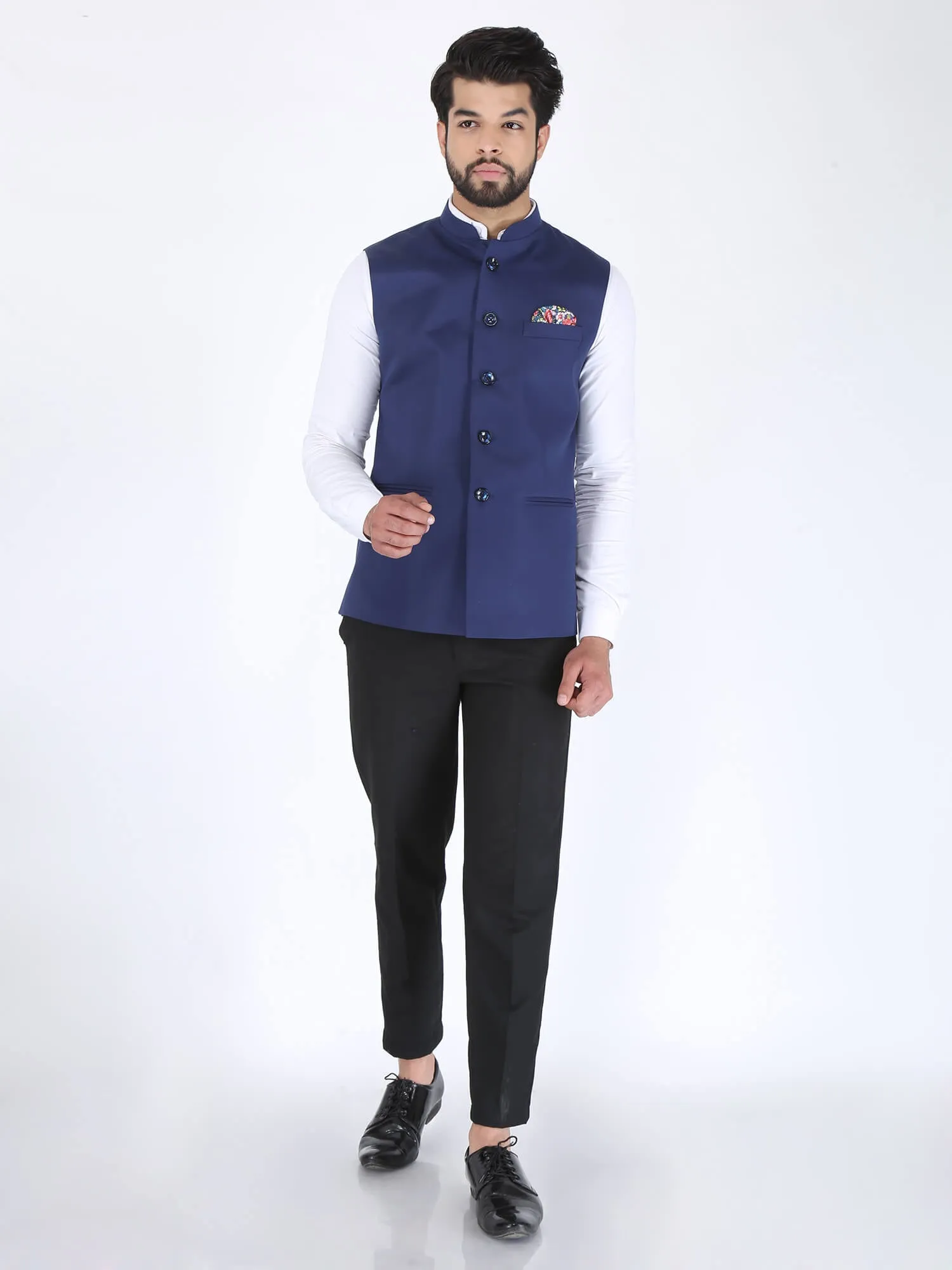 Navy Solid Formal Nehru Jacket