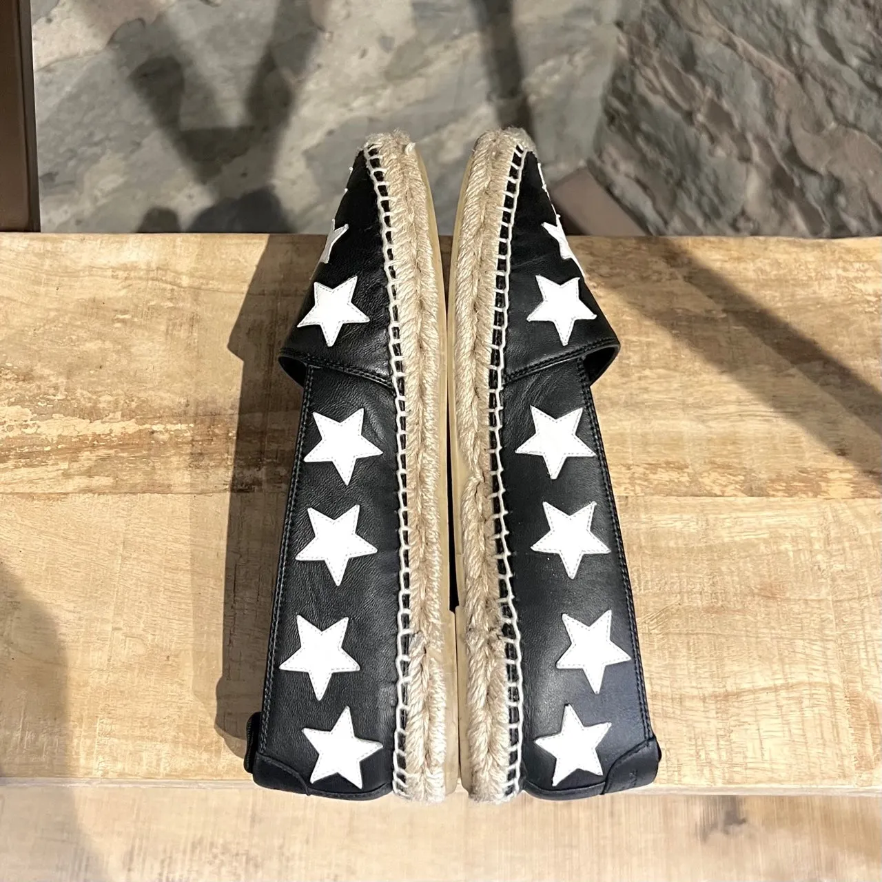 Saint Laurent Black Leather Star Appliqué Espadrilles
