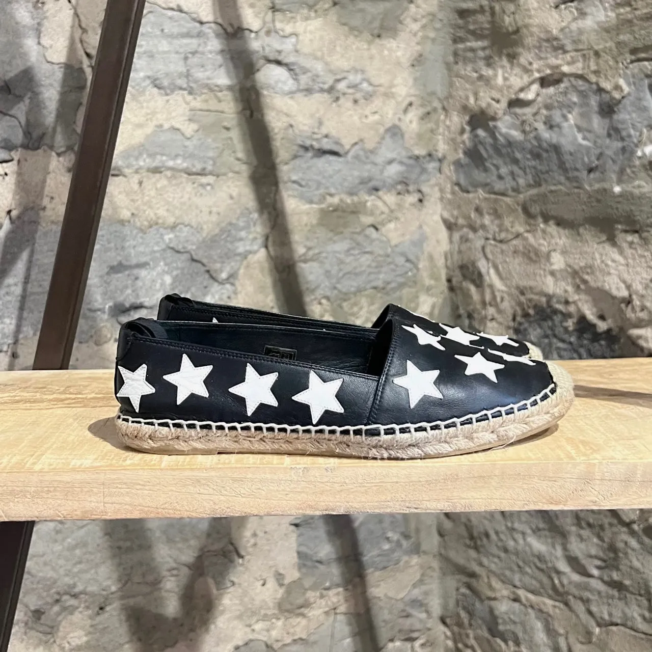Saint Laurent Black Leather Star Appliqué Espadrilles