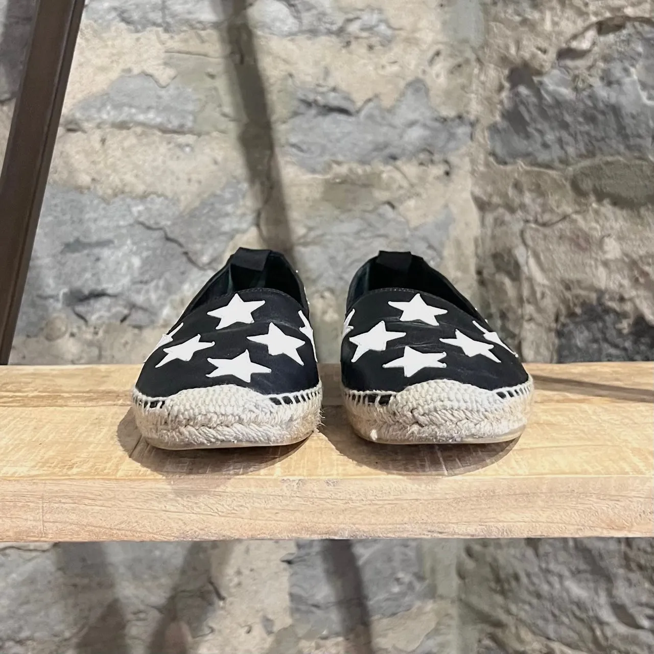 Saint Laurent Black Leather Star Appliqué Espadrilles