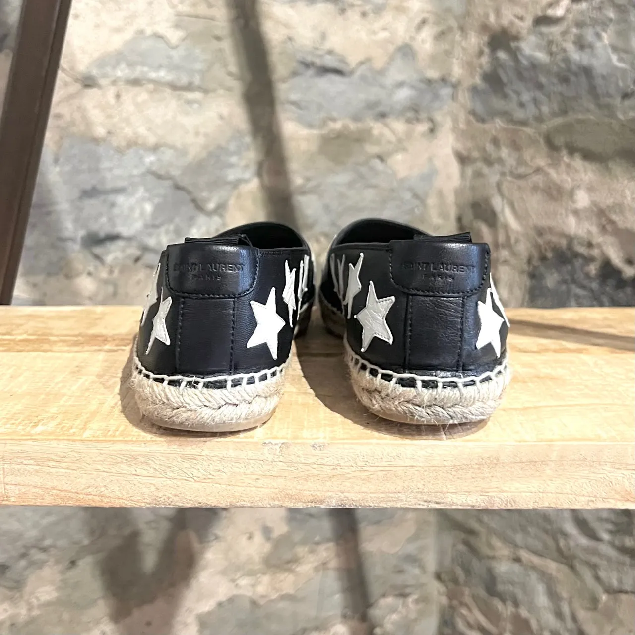 Saint Laurent Black Leather Star Appliqué Espadrilles