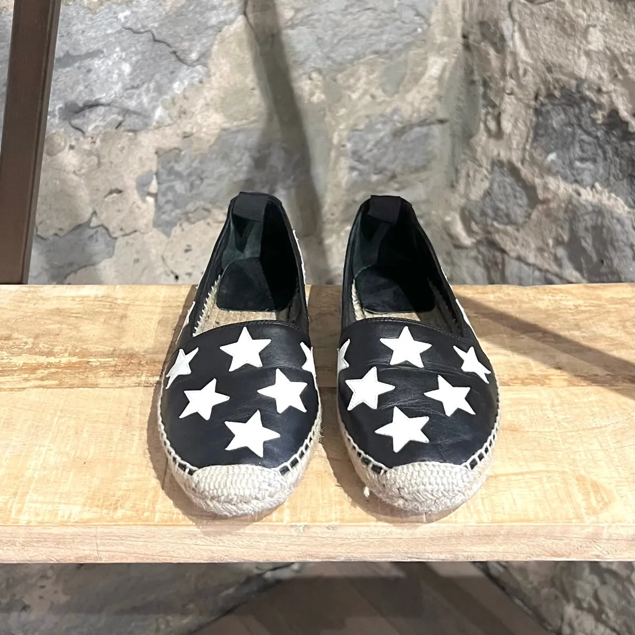 Saint Laurent Black Leather Star Appliqué Espadrilles