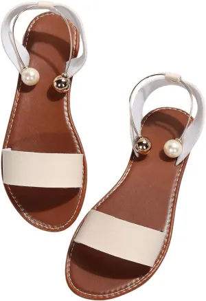 Verdusa Women's Open Toe Flat Summer Slide Sandals with Ankle Strap Beige 9.5