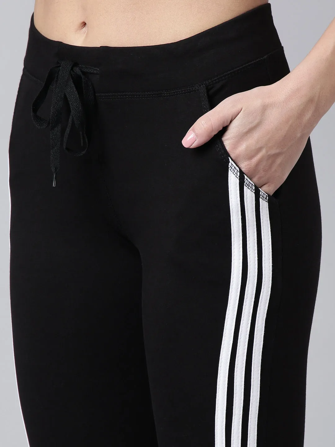 Women Black Slim-Fit Cotton Track Pants