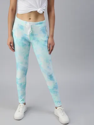 Women Blue Printed Slim Fit Cotton Track Pants