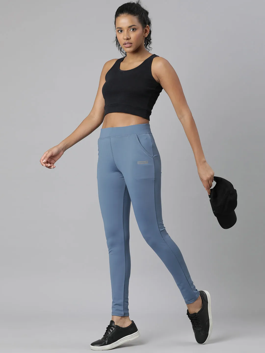 Women Blue Slim-Fit High-Rise Track Pants