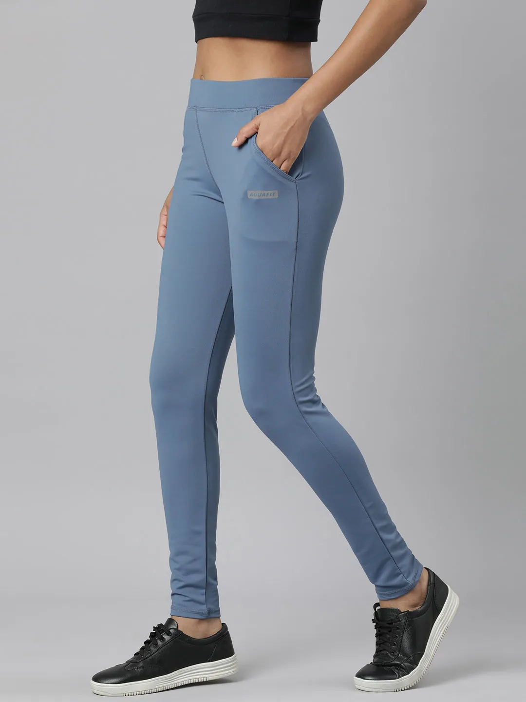 Women Blue Slim-Fit High-Rise Track Pants