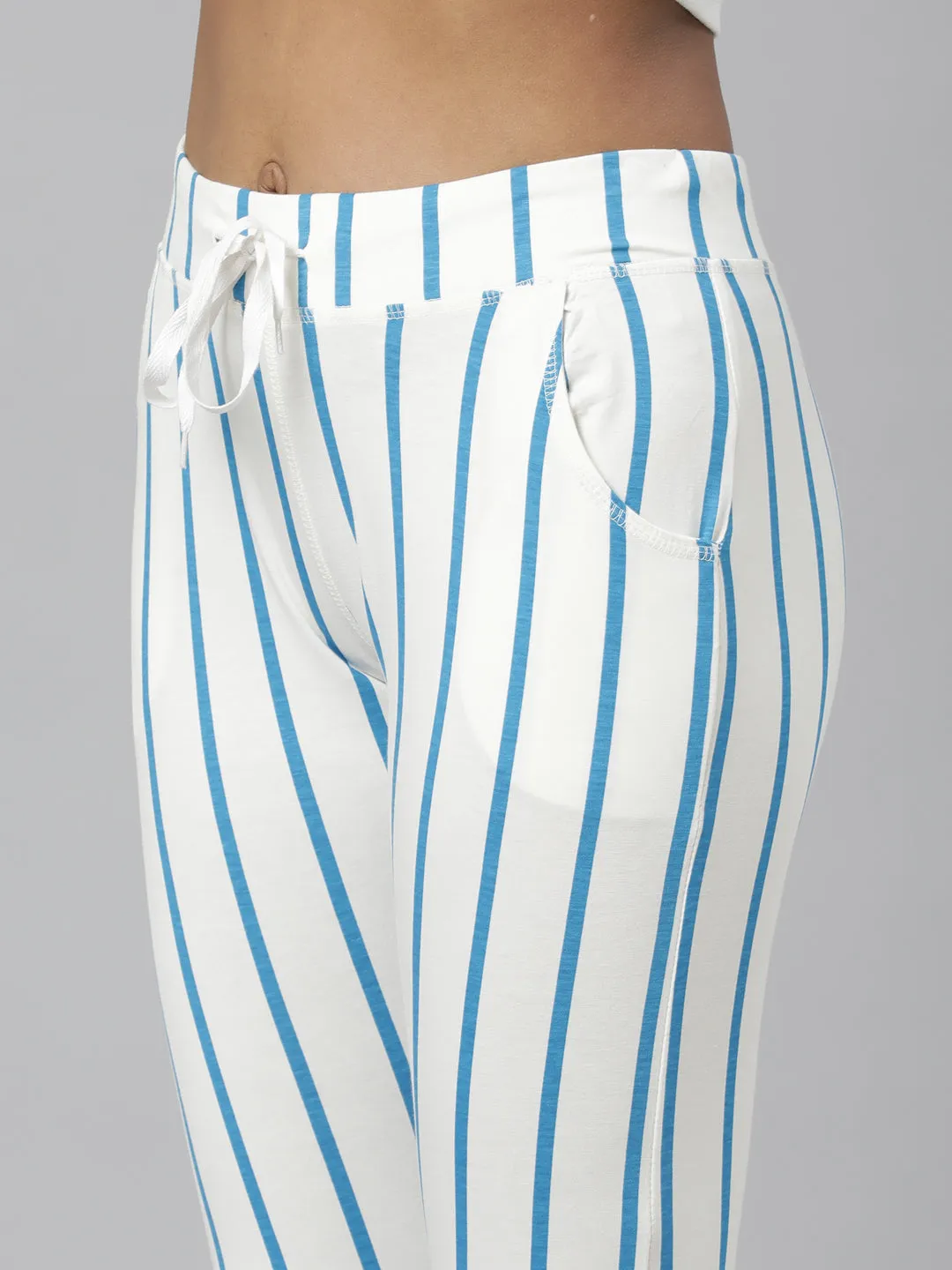 Women Blue Slim Fit Striped Track Pant
