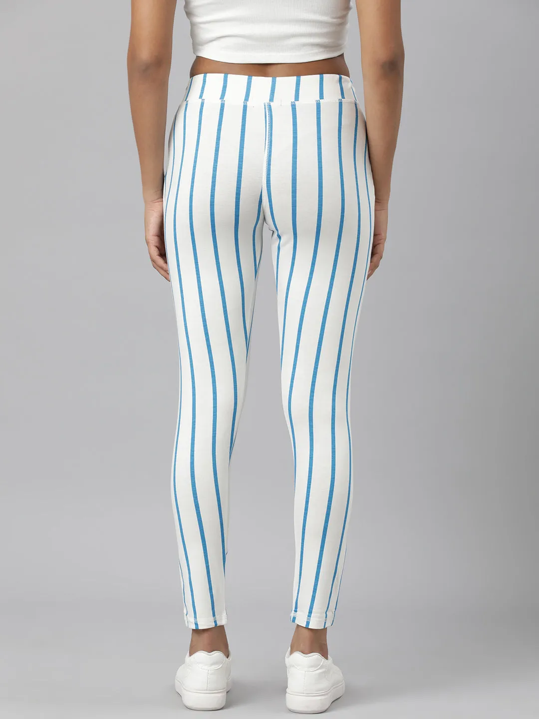 Women Blue Slim Fit Striped Track Pant