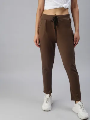 Women Brown Slim Fit Side Striped Track Pants
