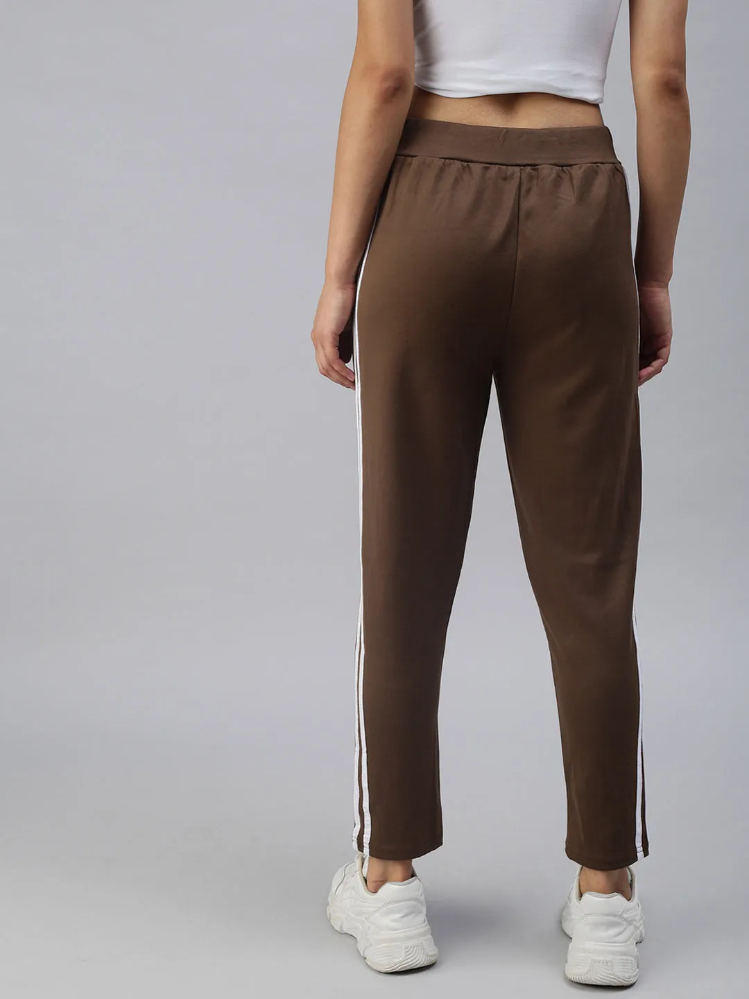 Women Brown Slim Fit Side Striped Track Pants