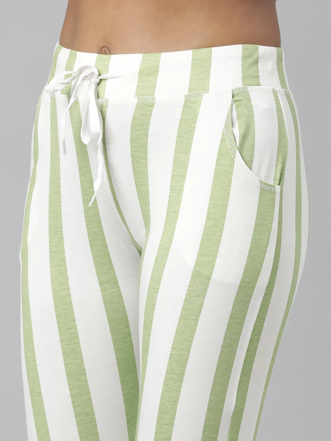 Women Green Slim Fit Striped Track Pant