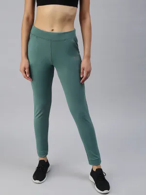 Women Green Solid Slim Fit Dry Fit Regular Track Pants