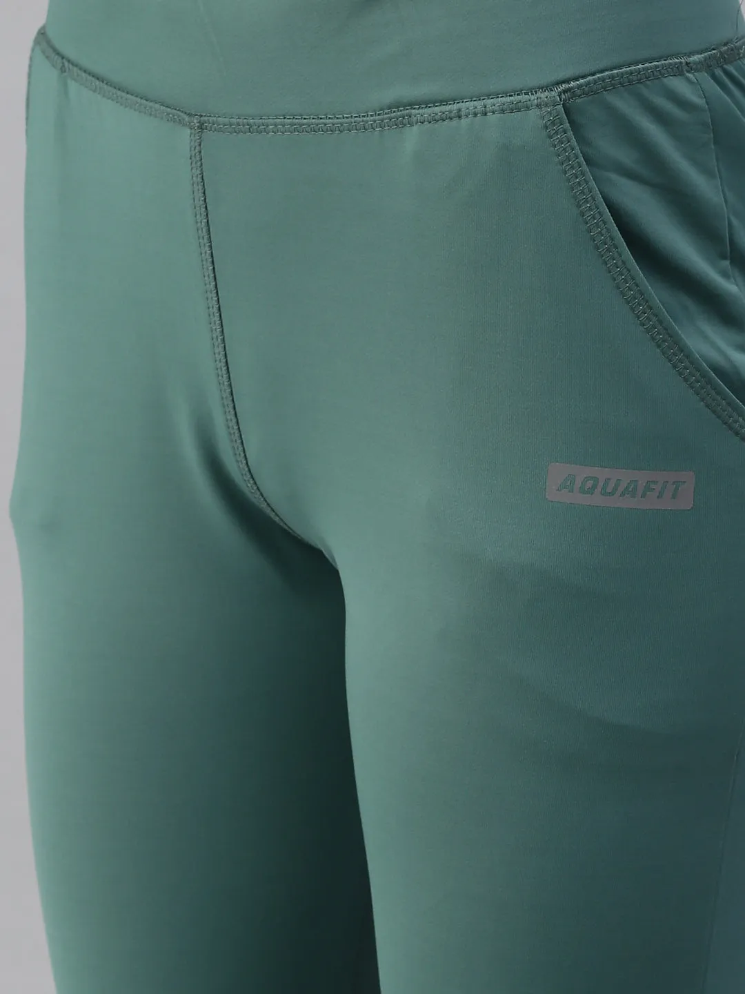 Women Green Solid Slim Fit Dry Fit Regular Track Pants